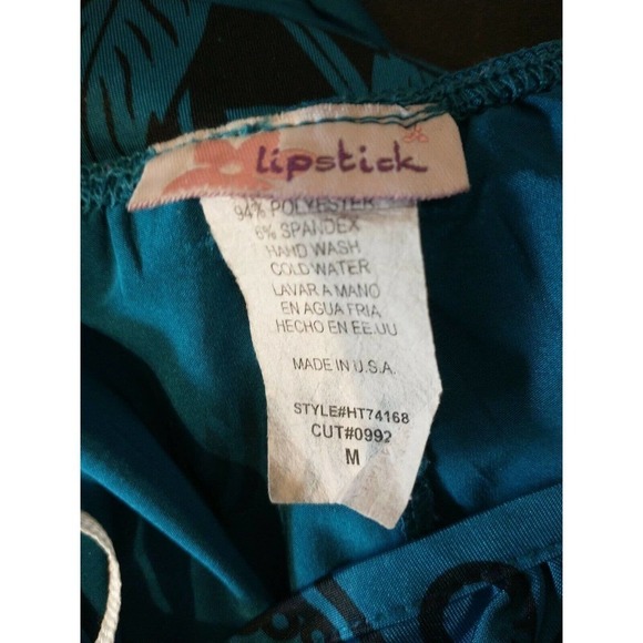 Vintage Teal Peacock Spaghetti Strap Cami Stretch MINI DRESS Size Medium USA - Picture 7 of 7